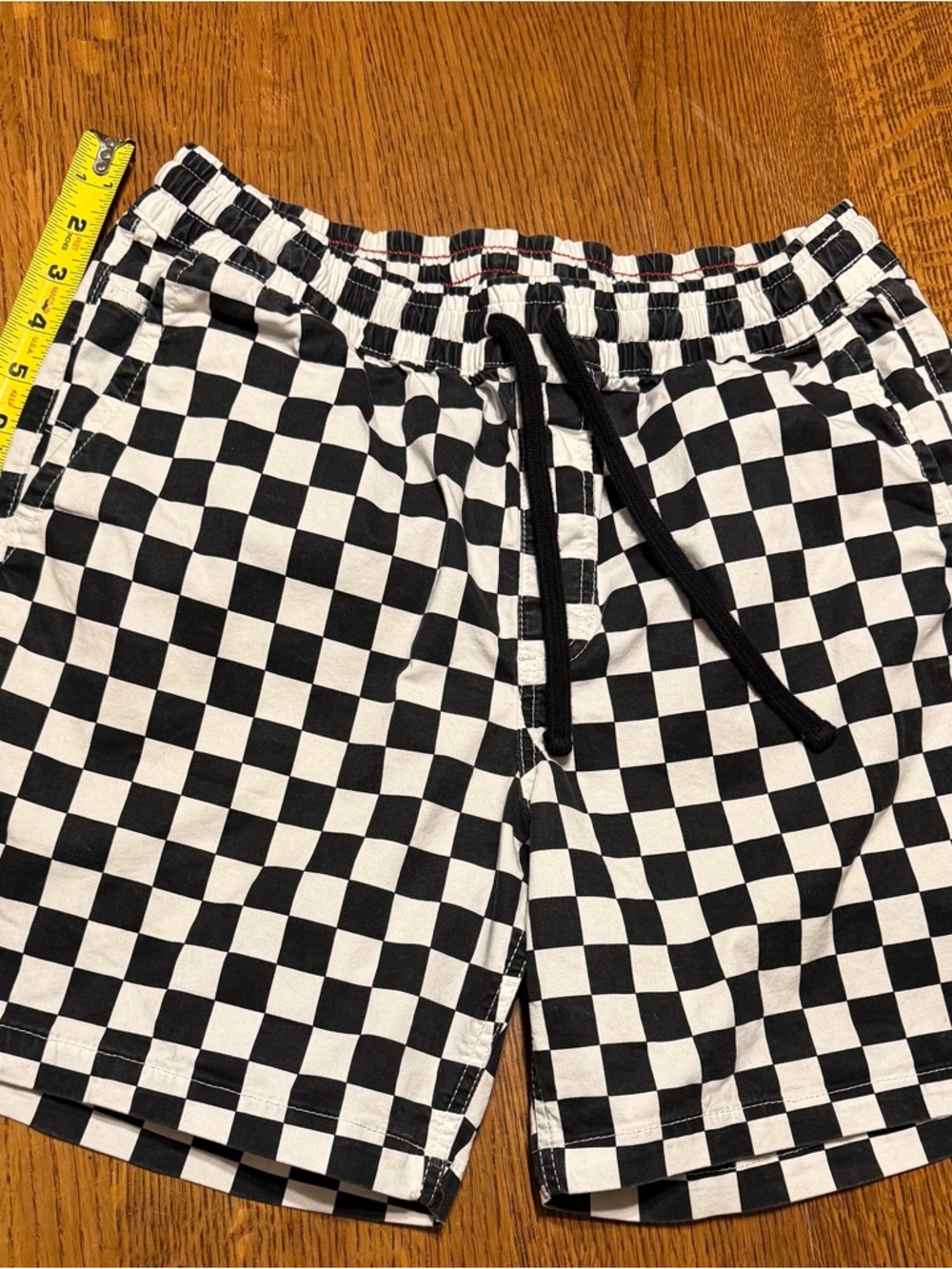 Vans Black, White & Red Check Elastic Waist Shorts